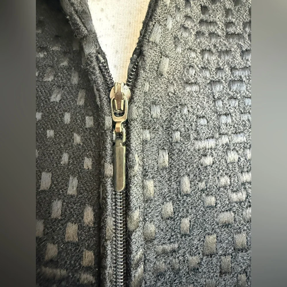 Linda Allard Ellen Tracy Black Textured Zip Jacket Silk Blend Lined Size 8